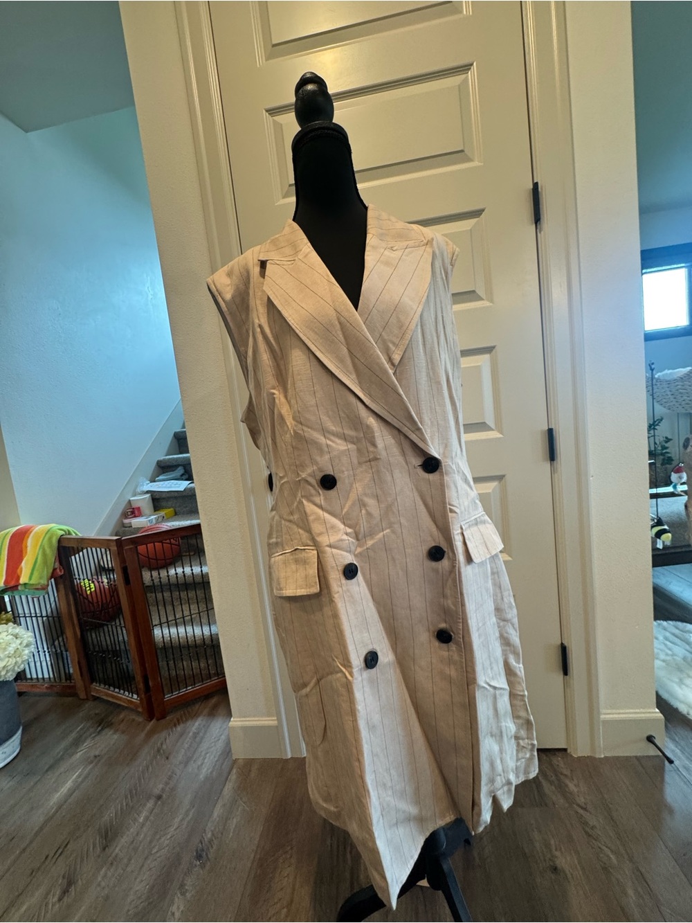 Sleeveless Double-Breasted Trench Vest - Cream